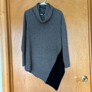 Eileen Fisher Asymmetrical Cowl Neck Sweater S Yak Merino Wool Blend Gray Black